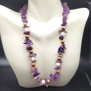 Moonstone and amythest authentic precious stone necklace N3320